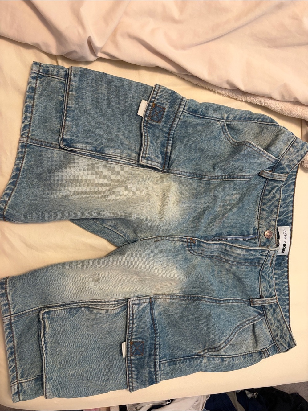 Fashion Nova Light Blue Distressed Denim Jean Shorts